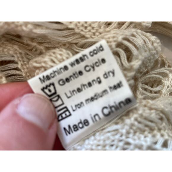 anna-kaci Ivory / Cream Long Open Knit Cardigan, Bell Sleeved, Fringe, Size S - Picture 9 of 11